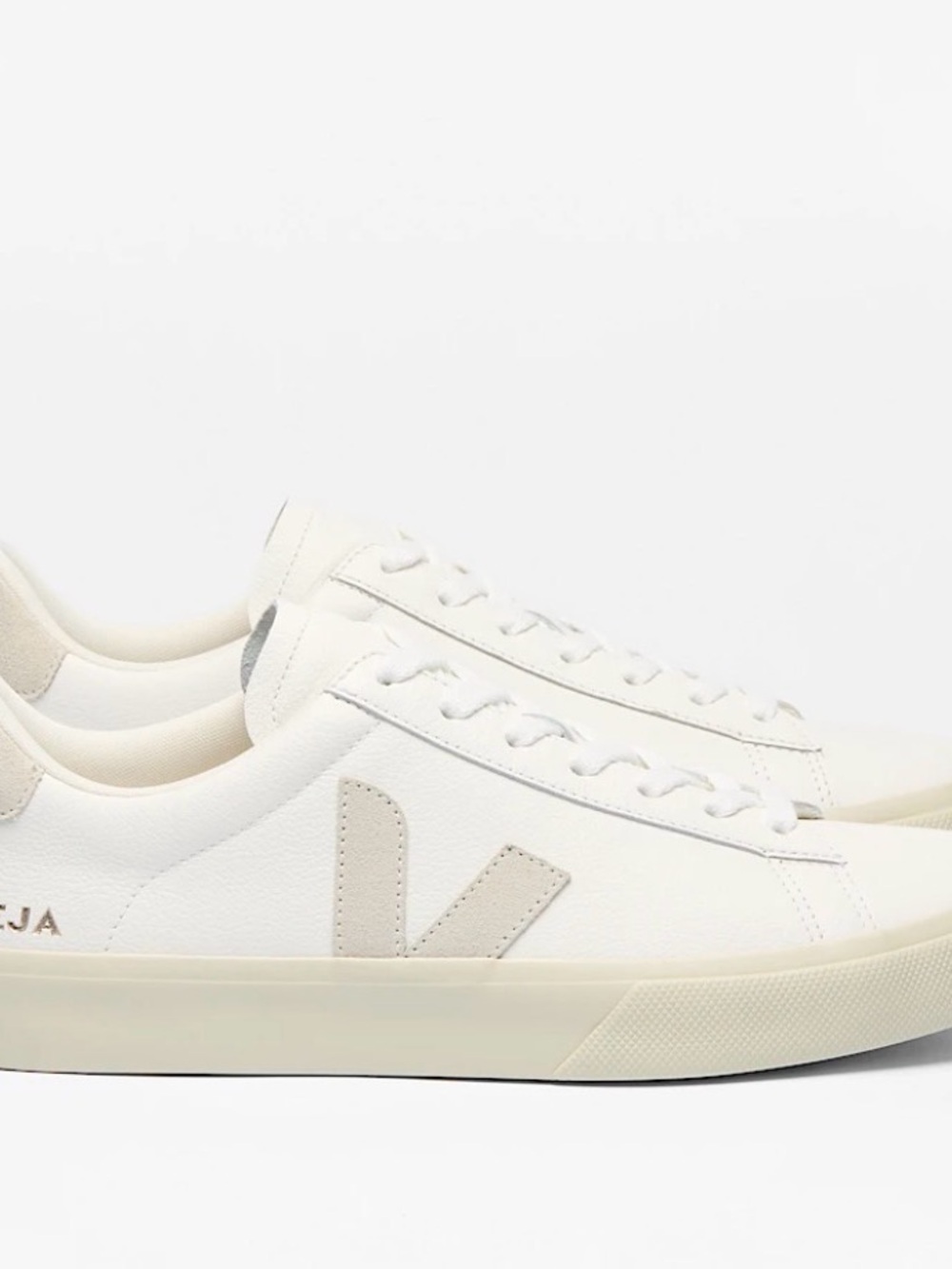Veja Campo White Leather Sneakers with Cream V Emblem